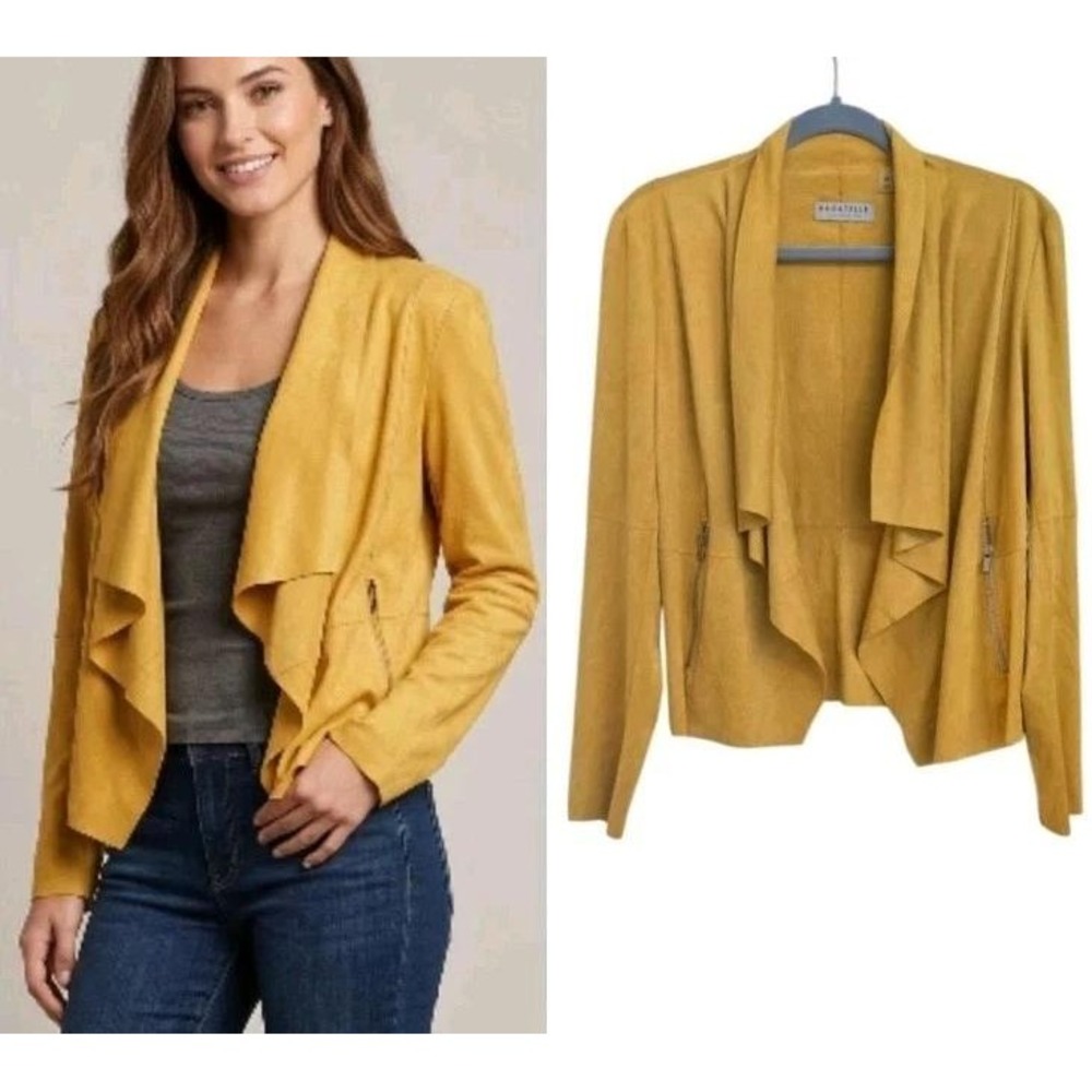 Bagatelle Collection Faux Suede Jacket Womens Medium Yellow Excellent Draped